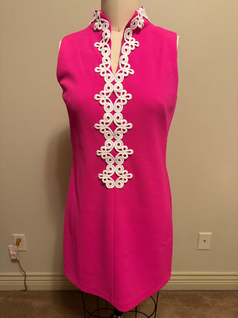Vince Camuto Hot Pink Sheath Dress with White Embroidered Trim